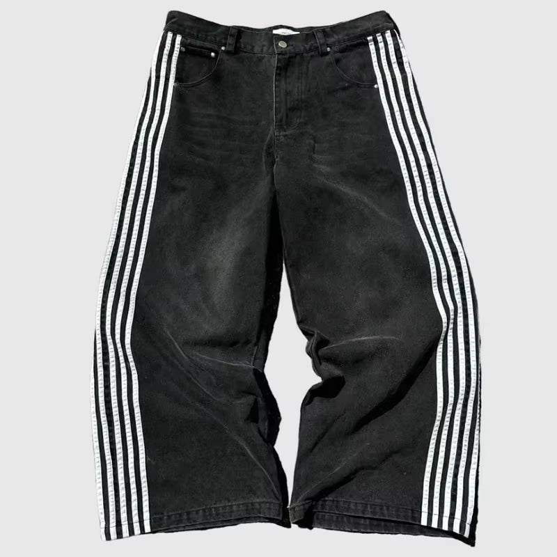 Y2K Baggy Jeans High Quality Embroidered Striped Harajuku Jeans Sweatpants Hip Hop Unisex Casual Wide Leg Denim Pants Streetwear