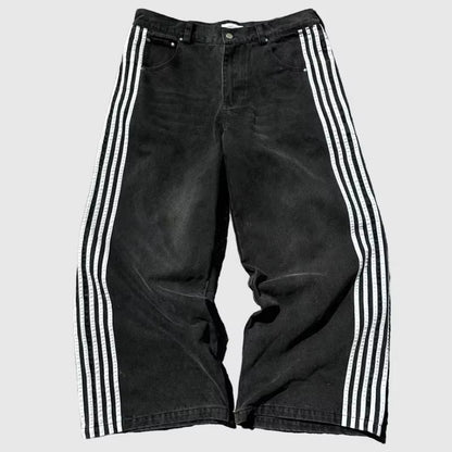 Y2K Baggy Jeans High Quality Embroidered Striped Harajuku Jeans Sweatpants Hip Hop Unisex Casual Wide Leg Denim Pants Streetwear