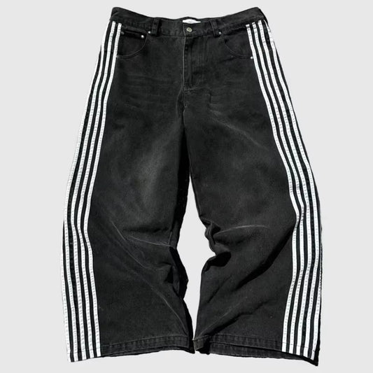 Y2K Baggy Jeans High Quality Embroidered Striped Harajuku Jeans Sweatpants Hip Hop Unisex Casual Wide Leg Denim Pants Streetwear