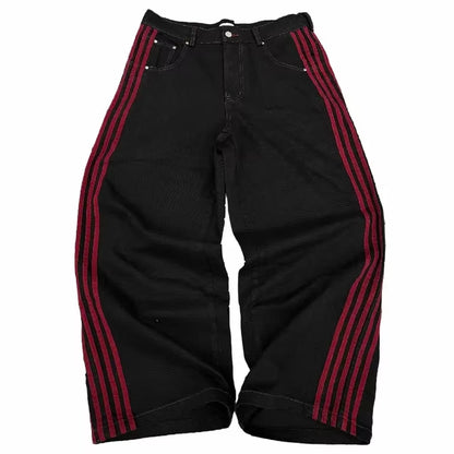 Y2K Baggy Jeans High Quality Embroidered Striped Harajuku Jeans Sweatpants Hip Hop Unisex Casual Wide Leg Denim Pants Streetwear