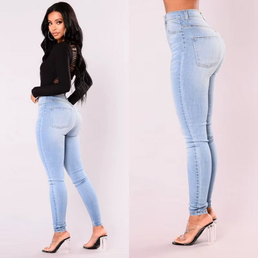 Sexy Jeans Women Denim Skinny Pants High Waist Stretch Lady Jeans Push up Leggings Slim Pockets Button Pencil Jeans Women Pants
