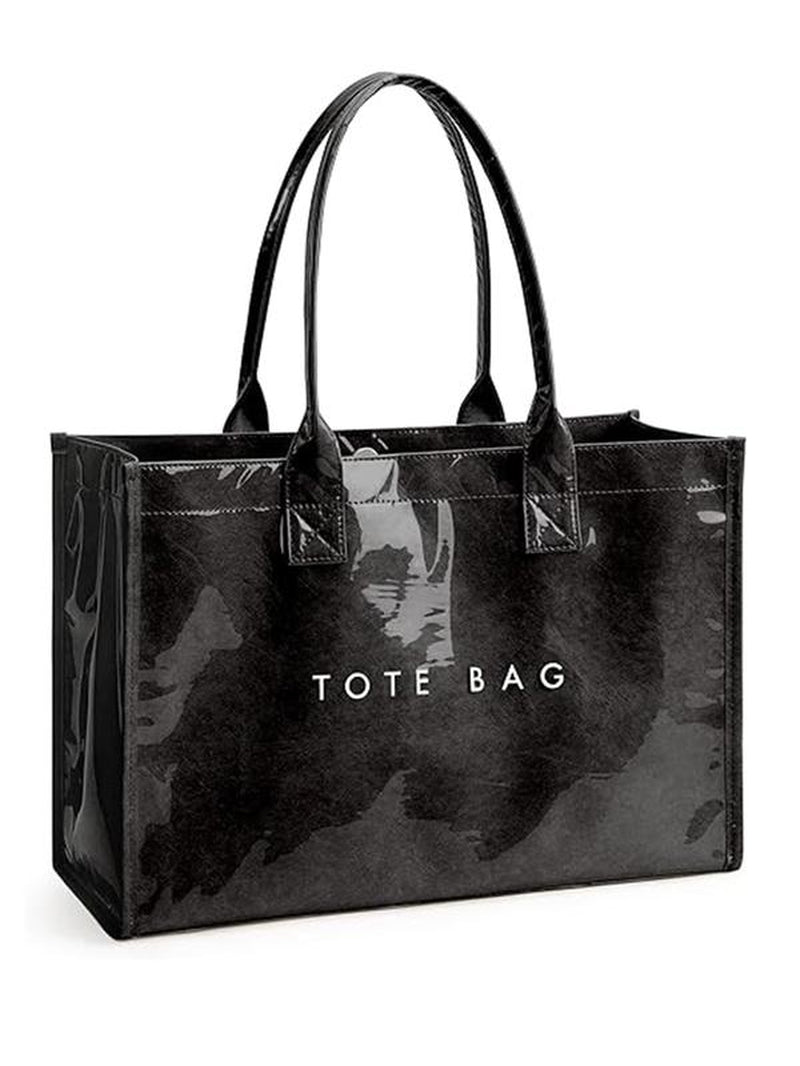 Women'S Retro Checkered Letter Print Casual Tote Bag, Large Capacity Transparent Commuter Handbag, Versatile Daily Use Shoulder Bag