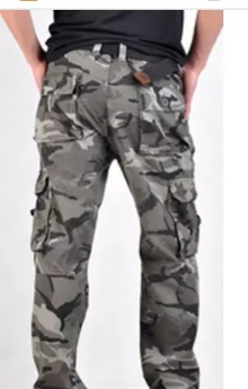 HOO 2025 Men'S Fashion Casual Loose Multiple Bag Camouflage Pants Youth Cotton DP Cargo Trousers