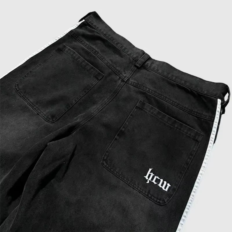 Y2K Baggy Jeans High Quality Embroidered Striped Harajuku Jeans Sweatpants Hip Hop Unisex Casual Wide Leg Denim Pants Streetwear