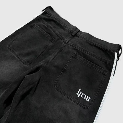 Y2K Baggy Jeans High Quality Embroidered Striped Harajuku Jeans Sweatpants Hip Hop Unisex Casual Wide Leg Denim Pants Streetwear