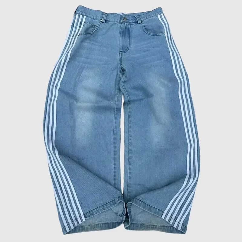 Y2K Baggy Jeans High Quality Embroidered Striped Harajuku Jeans Sweatpants Hip Hop Unisex Casual Wide Leg Denim Pants Streetwear