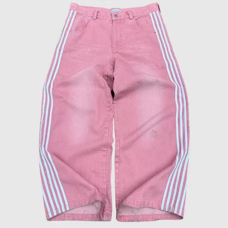 Y2K Baggy Jeans High Quality Embroidered Striped Harajuku Jeans Sweatpants Hip Hop Unisex Casual Wide Leg Denim Pants Streetwear