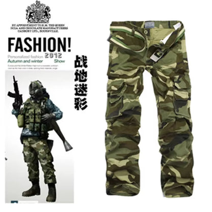 HOO 2025 Men'S Fashion Casual Loose Multiple Bag Camouflage Pants Youth Cotton DP Cargo Trousers