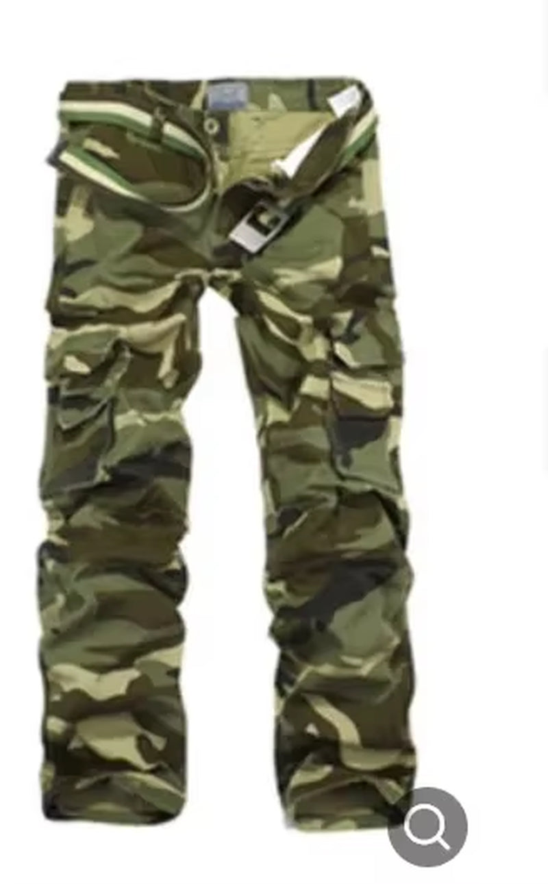 HOO 2025 Men'S Fashion Casual Loose Multiple Bag Camouflage Pants Youth Cotton DP Cargo Trousers